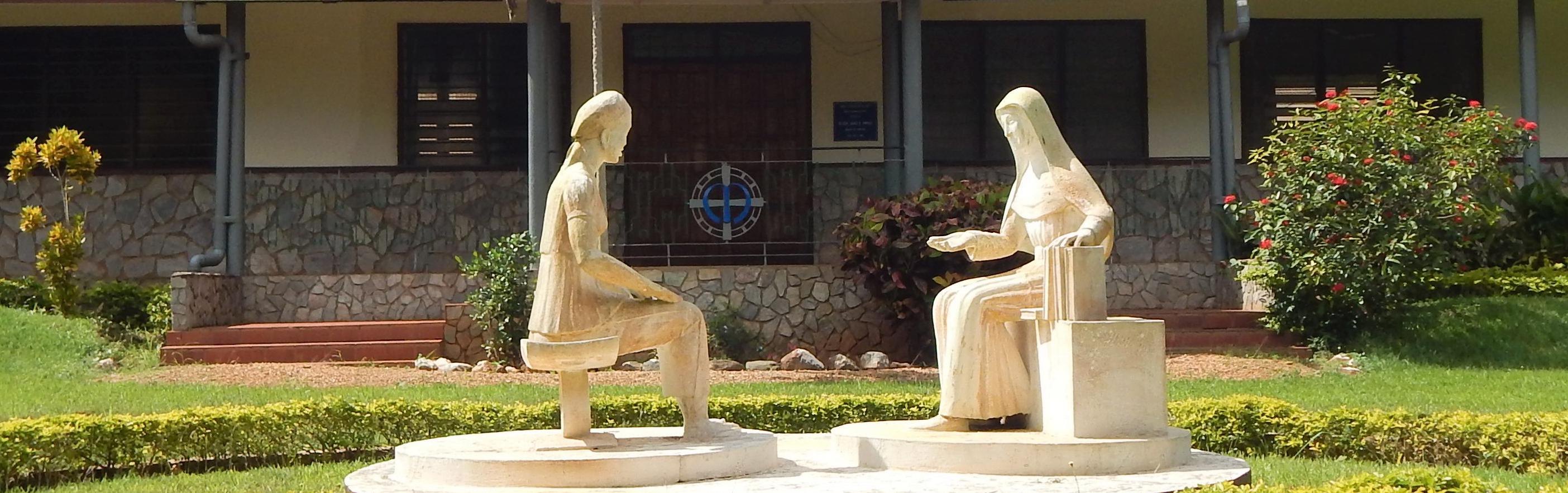 Statue of Blessed Theresa Gerhardinger, right, having a discussion with a novice. Accra, Ghana