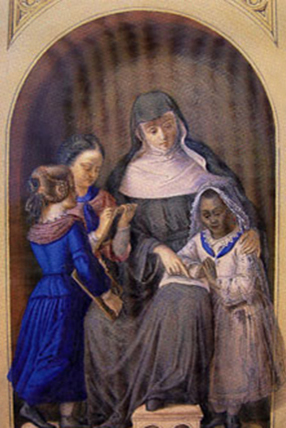 Mother Theresa seated with three children