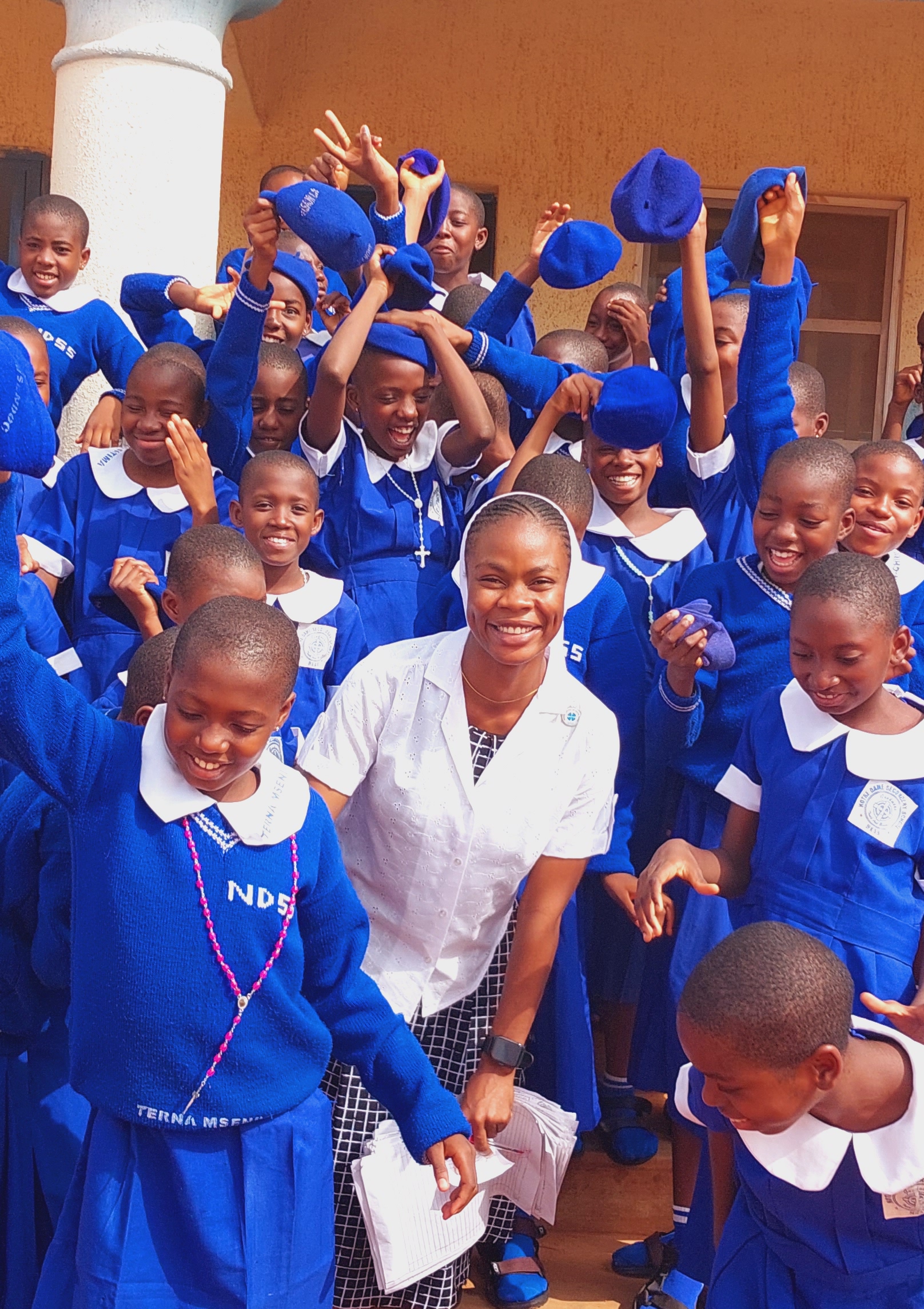 Sister Beatrice Ortserga and students of Notre Dame Secondary School,Mkar, Nigeria