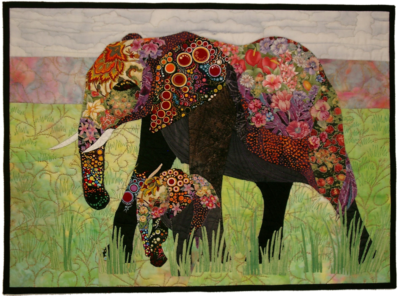 The Exuberance of Motherhood - Quilt created by Sister Josephine Niemann showing a mother and child elephants. 